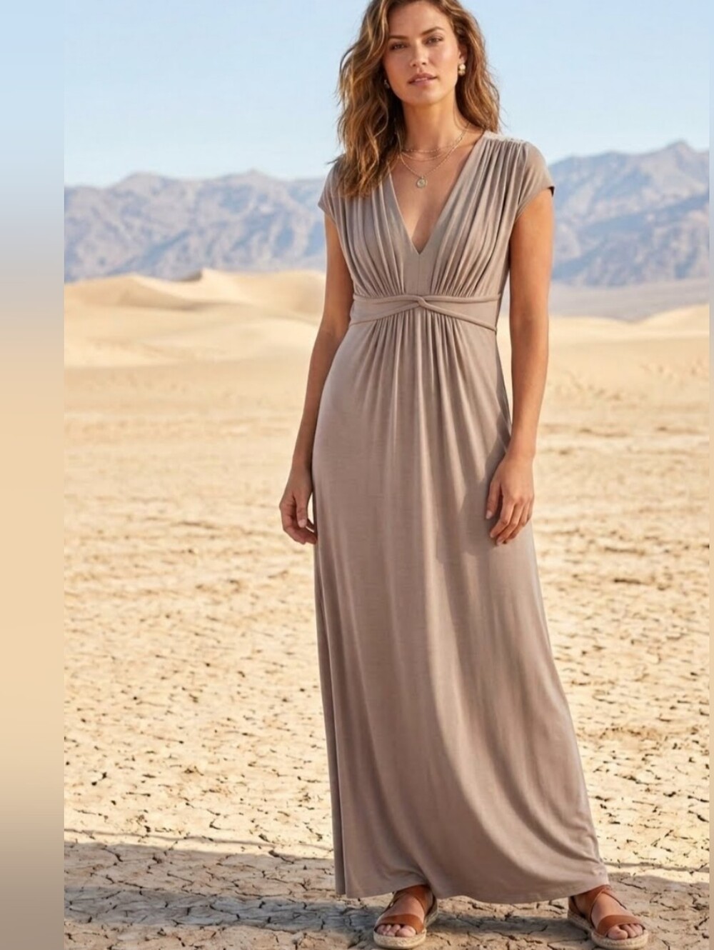 Beige crochet back maxi dress